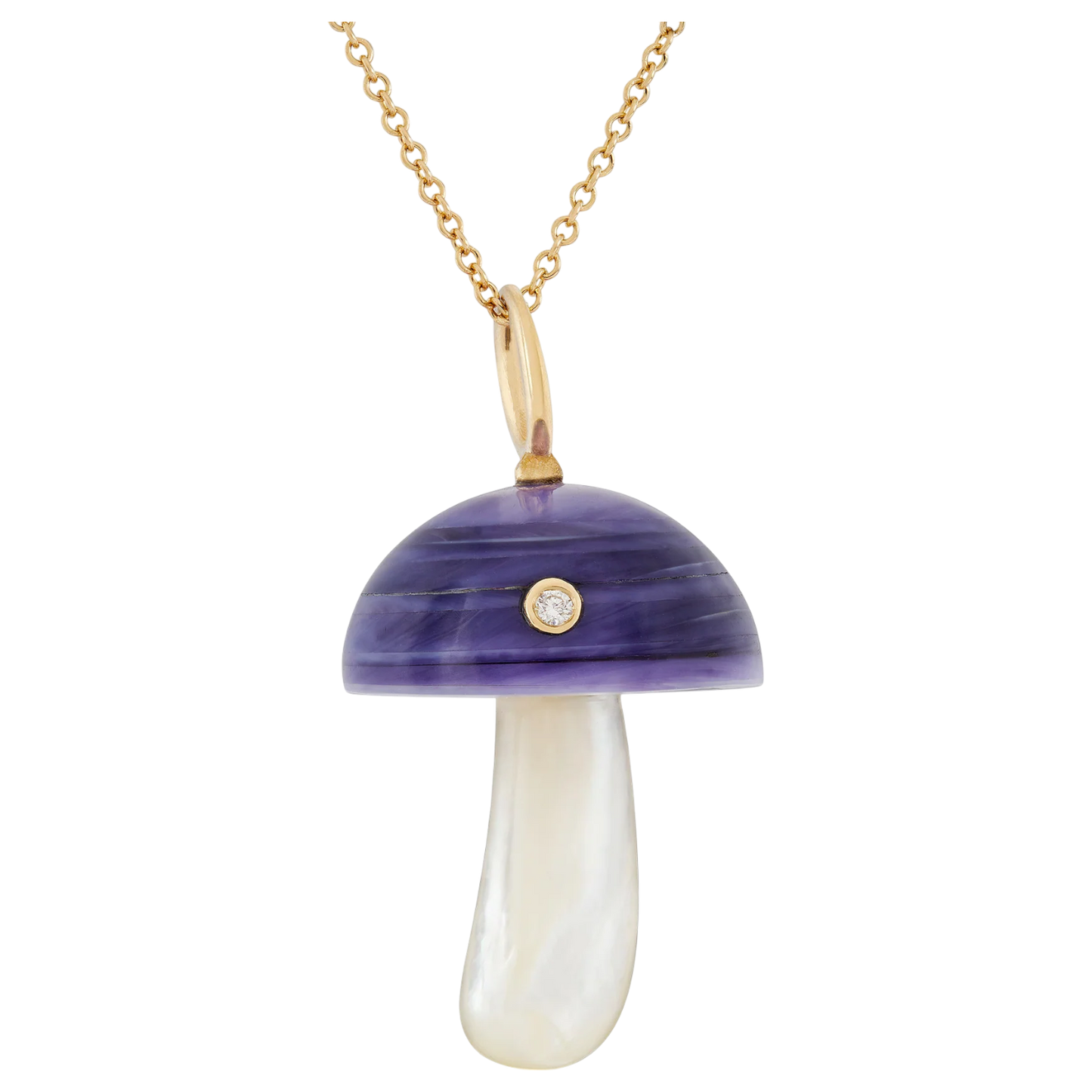 14K Purple Clam Shell Mother of Pearl Mushroom w/ Diamond