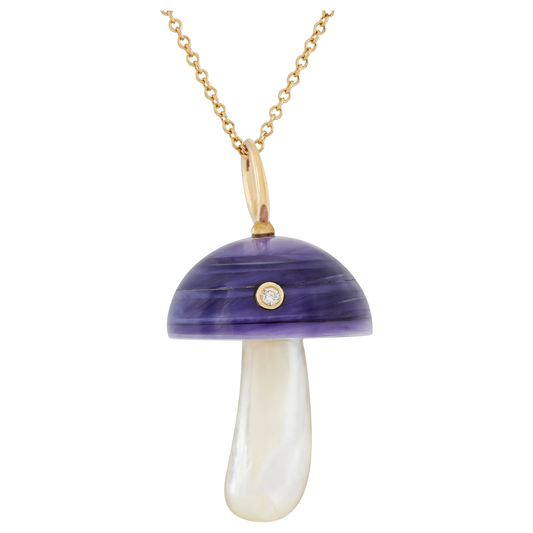 14K Purple Clam Shell Mother of Pearl Mushroom w/ Diamond
