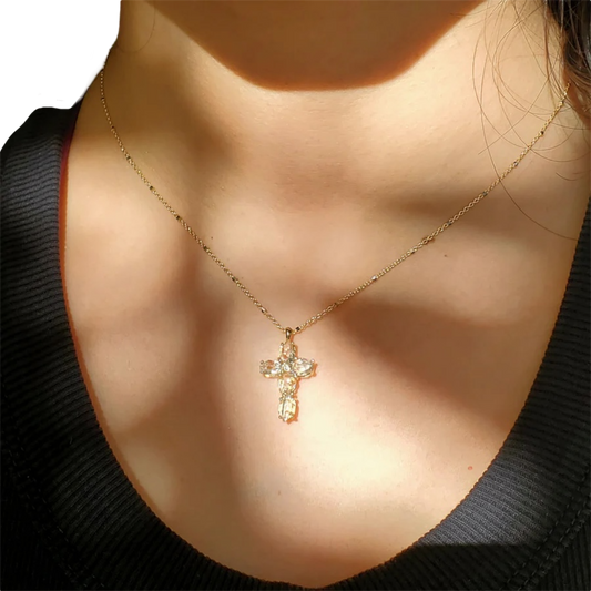Guardian Herkimer Diamond Cross Necklace 14k