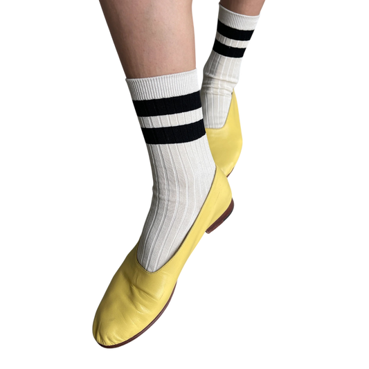 Her Socks- Varsity Cream Black