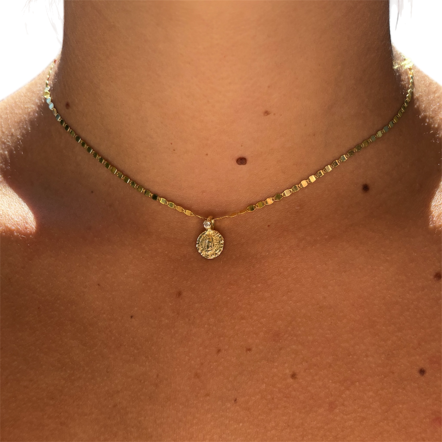 Petite Blessed Mother Medallion 14k Diamonds