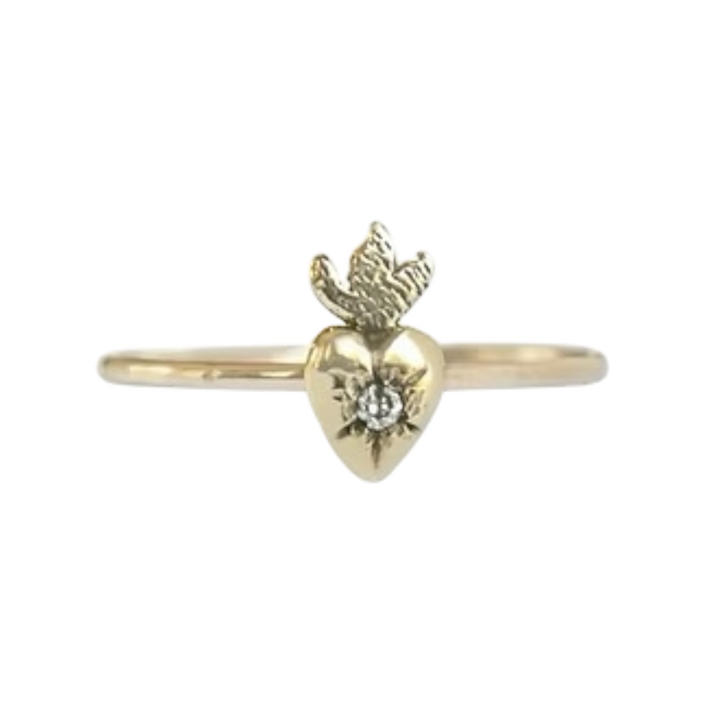 14k Gold + White Diamond Sacred Heart Ring: Size 7