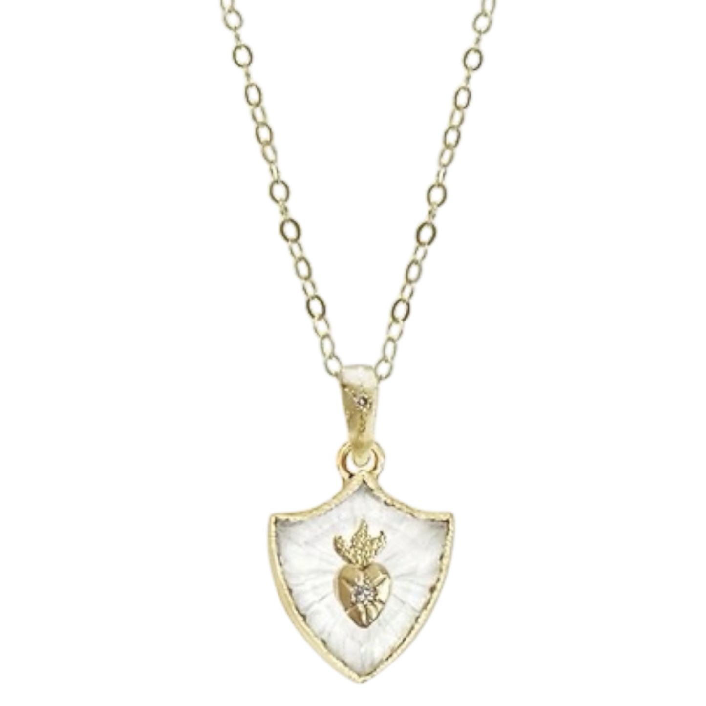 14k Small Sacred Heart Shield Charm