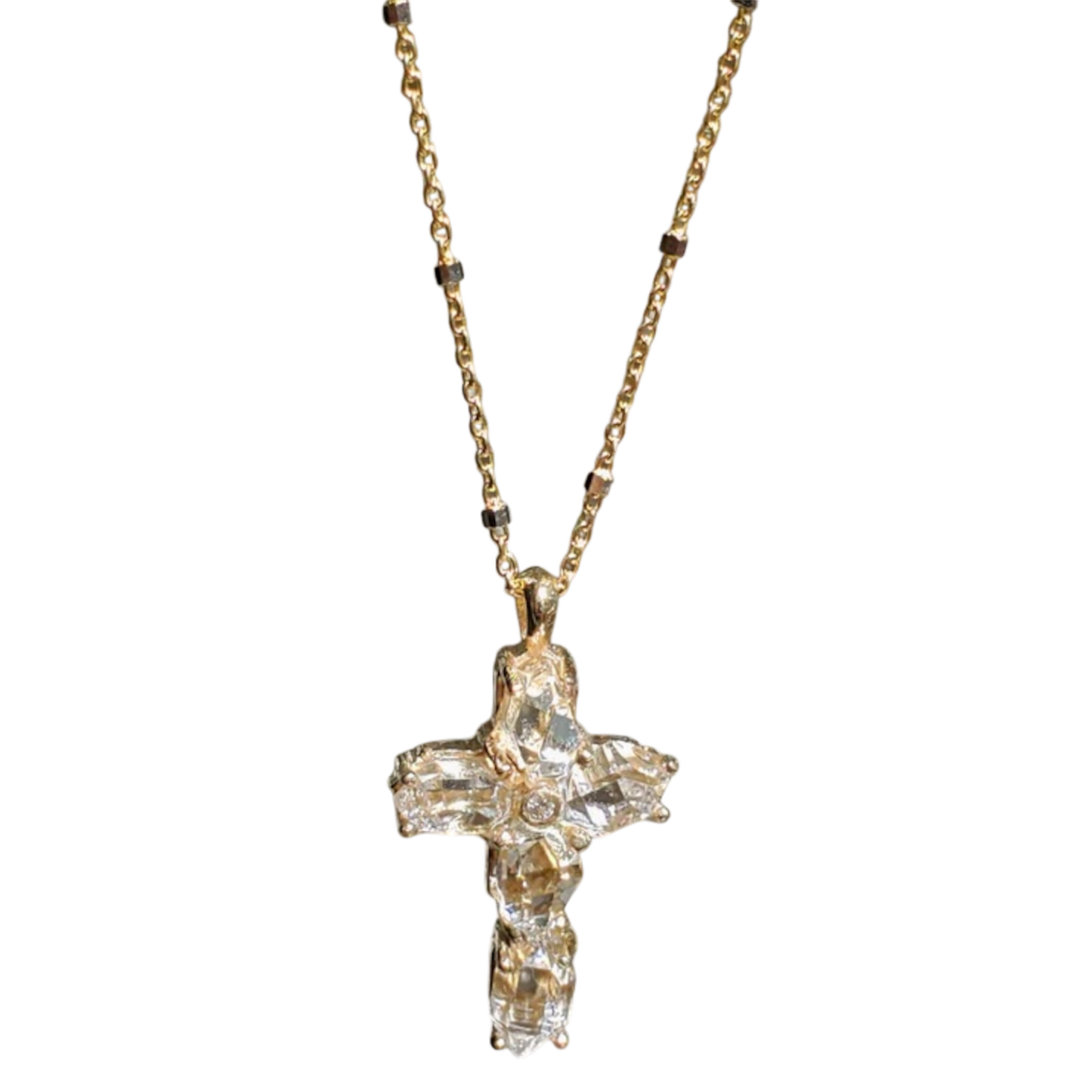 Guardian Herkimer Diamond Cross Necklace 14k