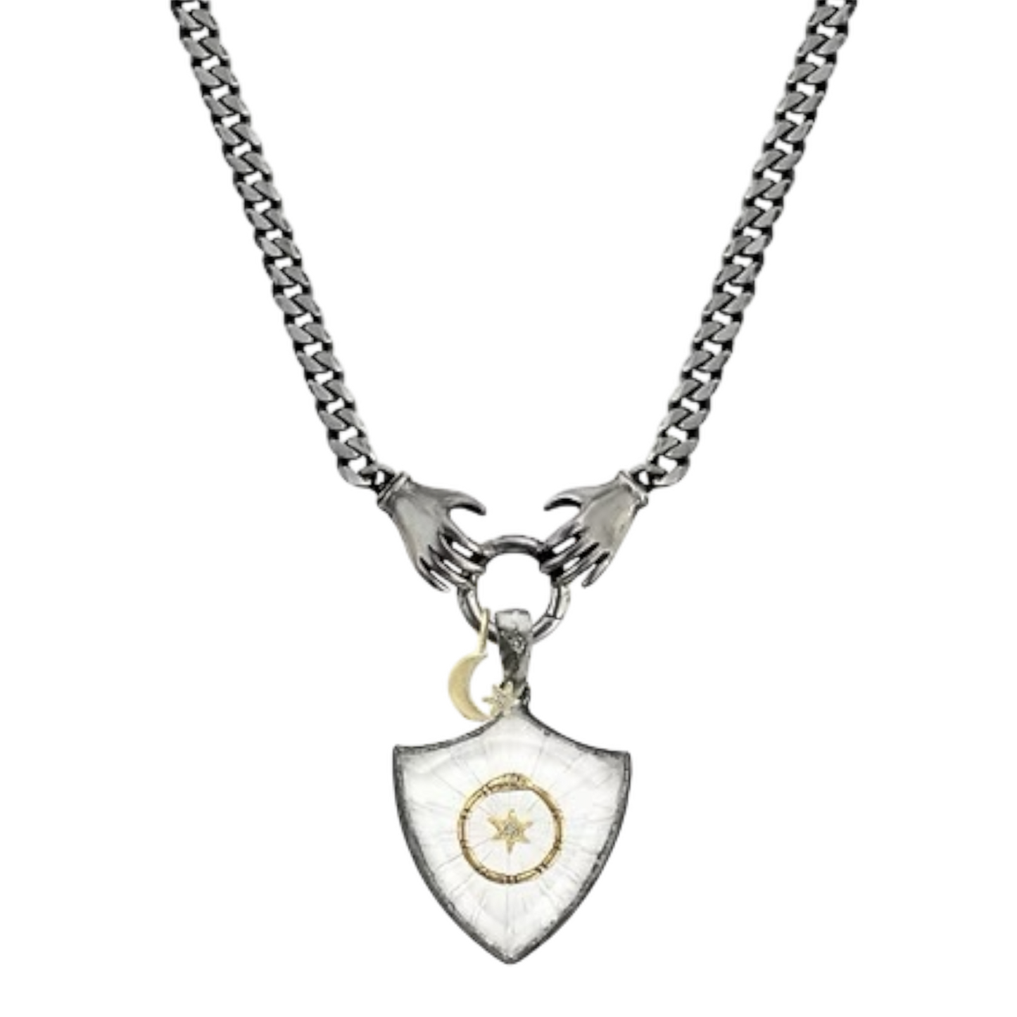 Double Hand Charm Holder, Antiqued Silver