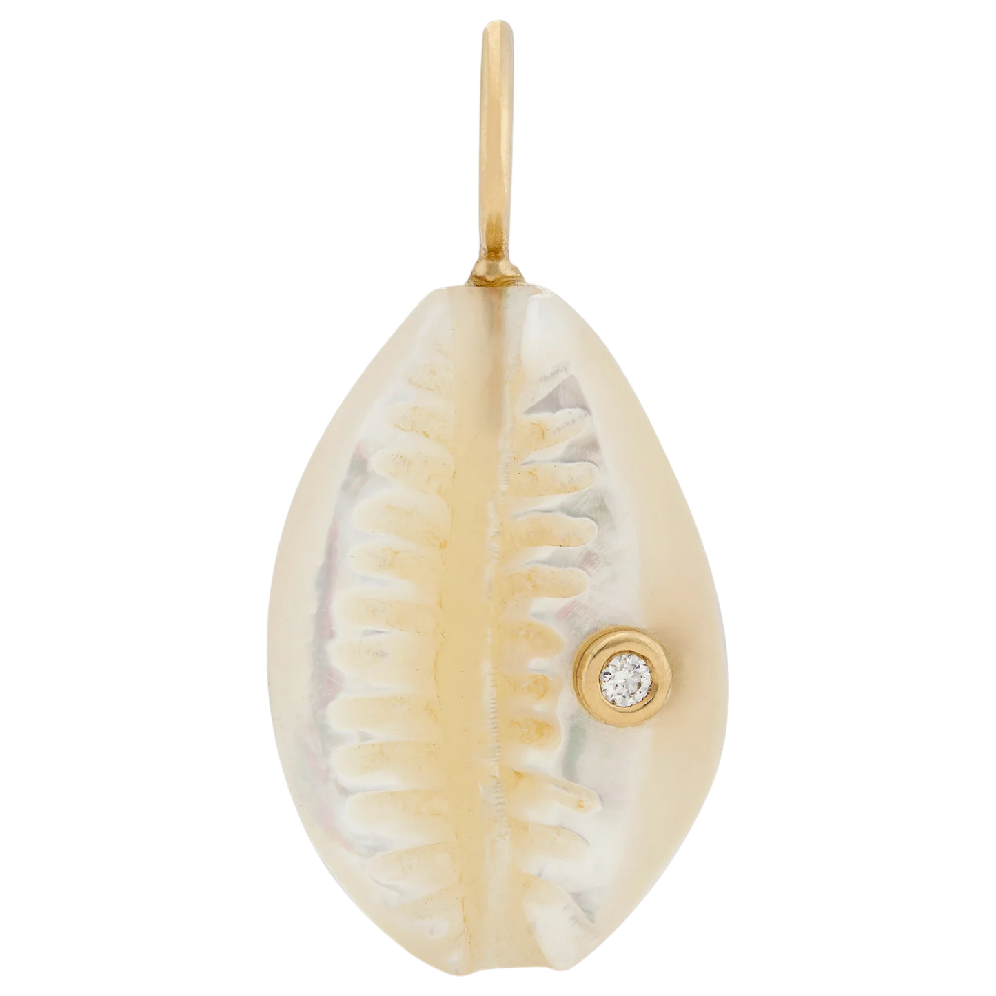 14K Small White Mother of Pearl Cowrie w/ Diamond