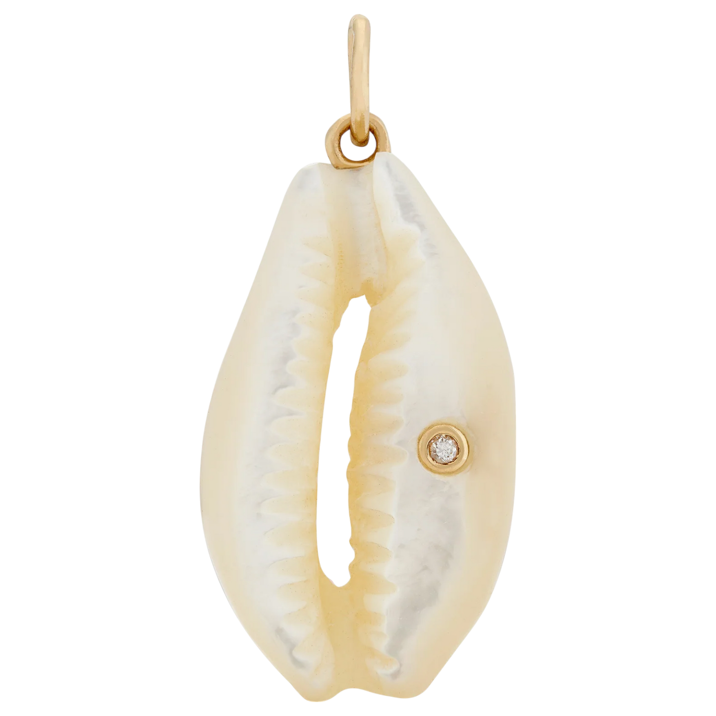 14K Large White Mother of Pearl w/ Diamond Cowrie Shell