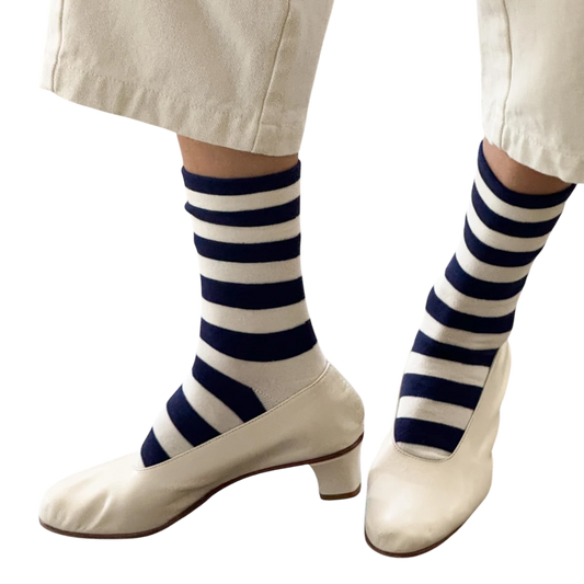 Wally Socks Wide Navy Stripe
