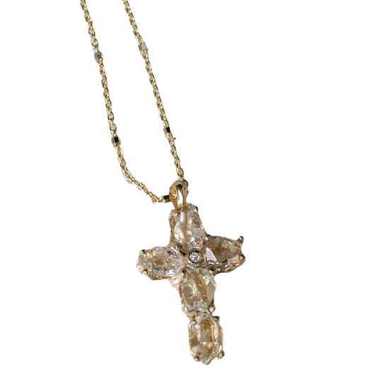 Guardian Herkimer Diamond Cross Necklace 14k