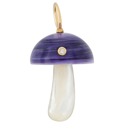 14K Purple Clam Shell Mother of Pearl Mushroom w/ Diamond