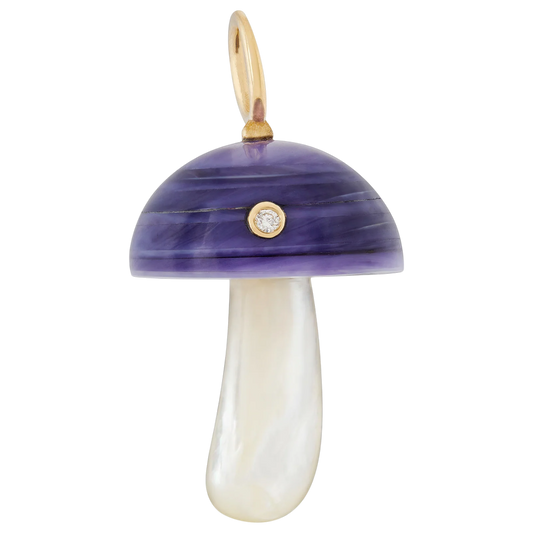 14K Purple Clam Shell Mother of Pearl Mushroom w/ Diamond