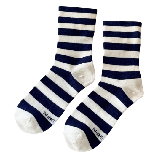 Wally Socks Wide Navy Stripe
