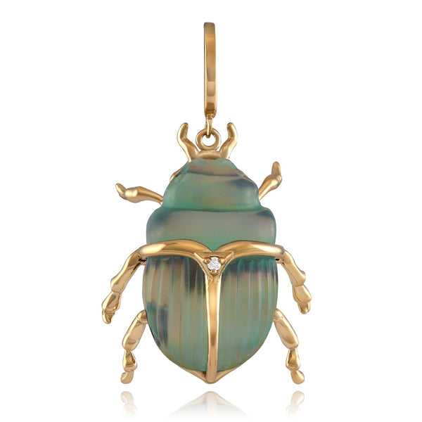 14k Abalone and Chalcedony Scarab Beetle with Diamonds