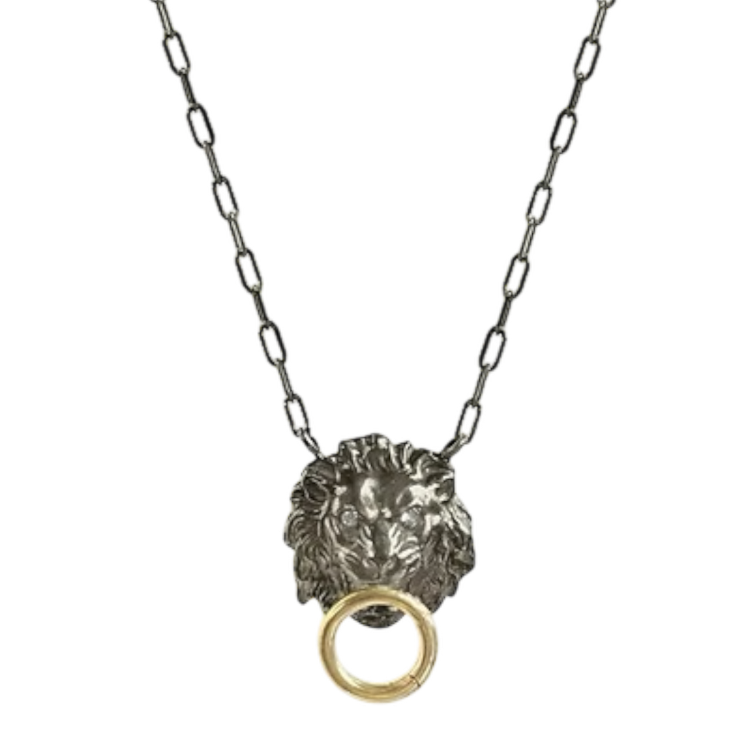 Mixed Metal Lion Charm Holder w Diamond Eyes