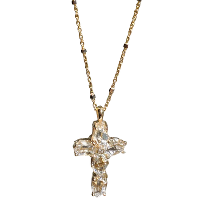 Guardian Herkimer Diamond Cross Necklace 14k