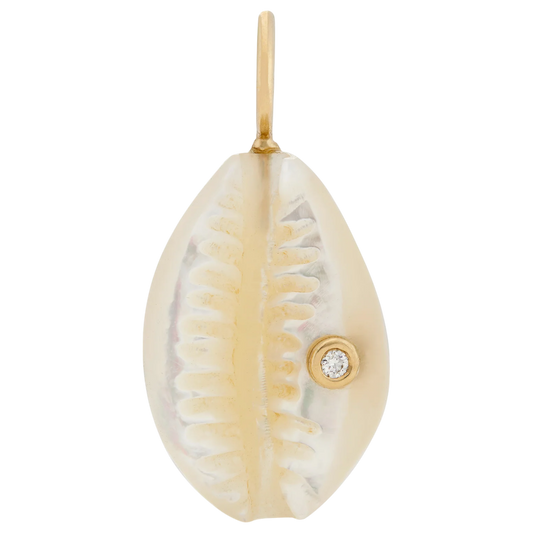 14K Small White Mother of Pearl Cowrie w/ Diamond