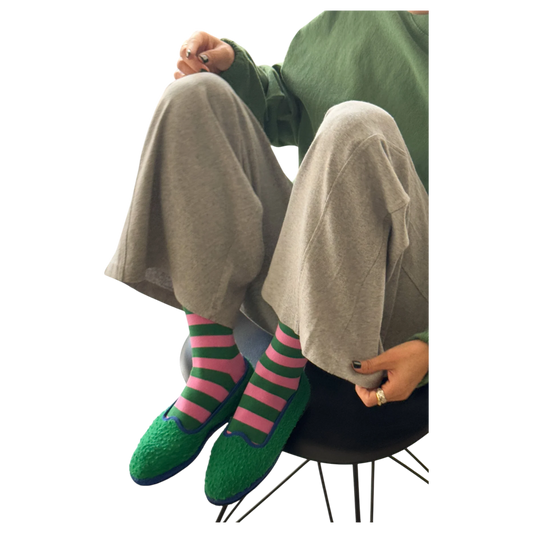 Wally Socks | Wide Pink/Green Stripe