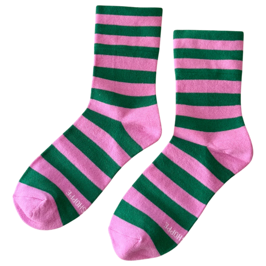 Wally Socks | Wide Pink/Green Stripe