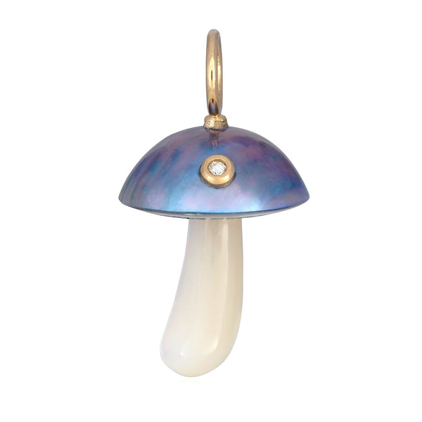 Blue Mabe Pearl and Diamond Magic Mushroom Charm