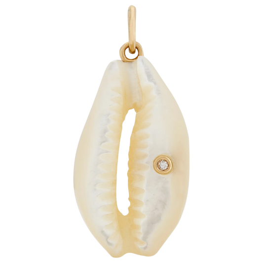 14K Large White Mother of Pearl w/ Diamond Cowrie Shell