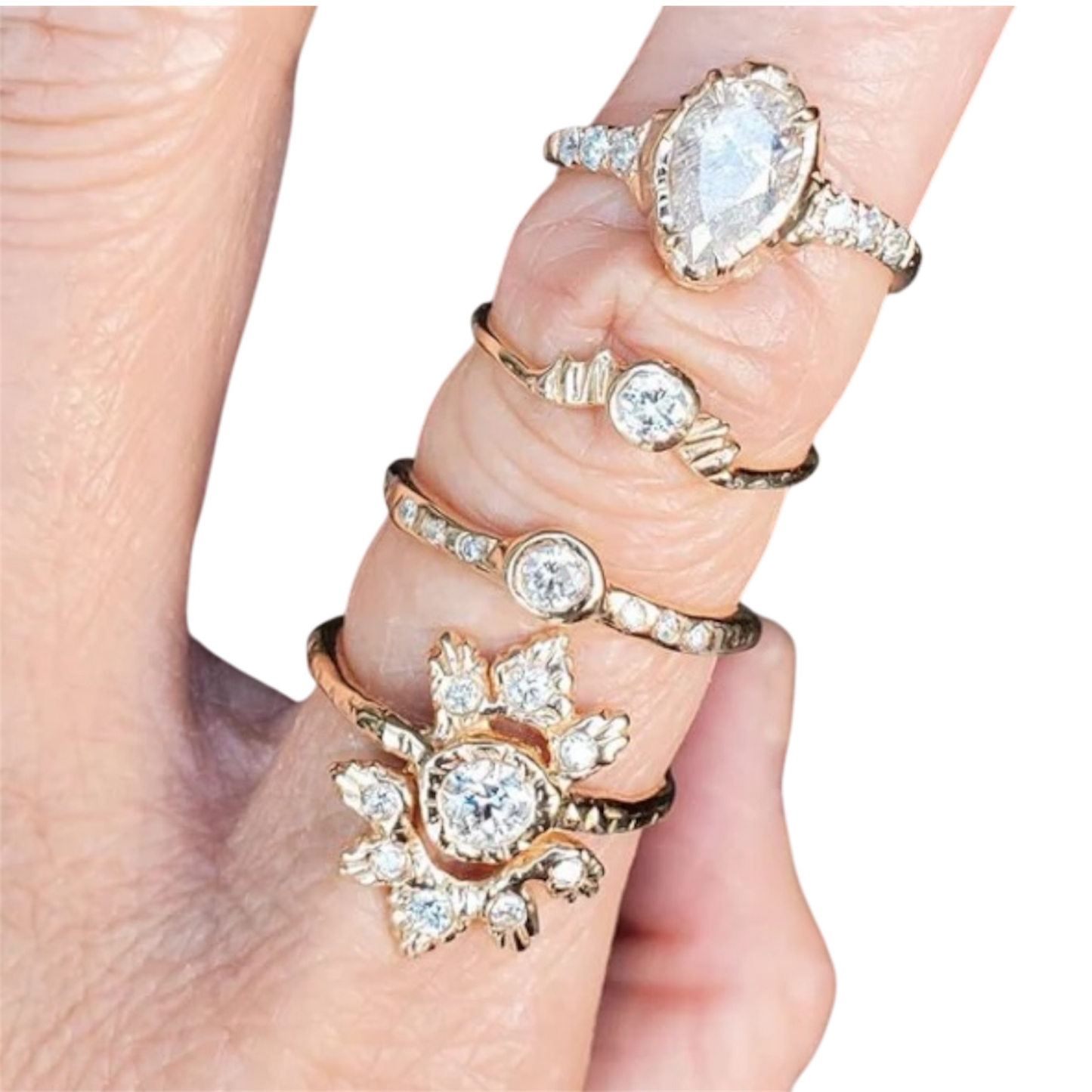 Star Radiance Ring 14k Yellow Gold w/Diamond Size 7