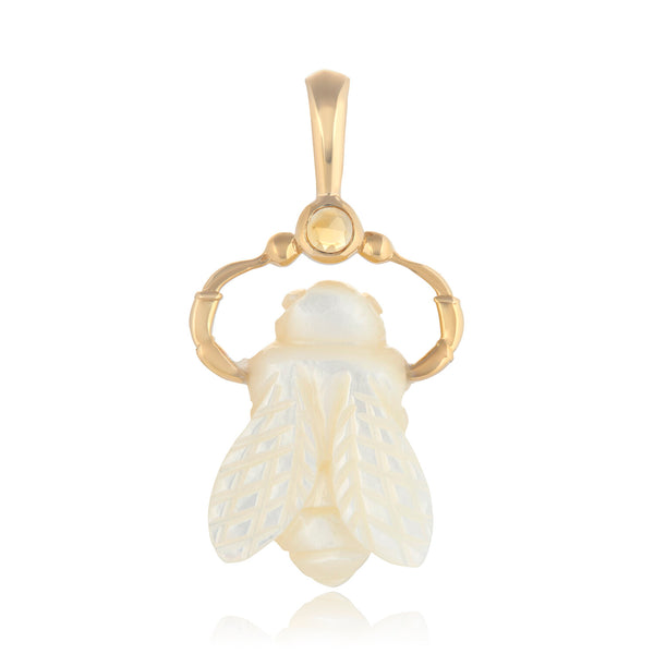 Hand Carved Mother of Pearl Bee Charm in Gold with Citrine