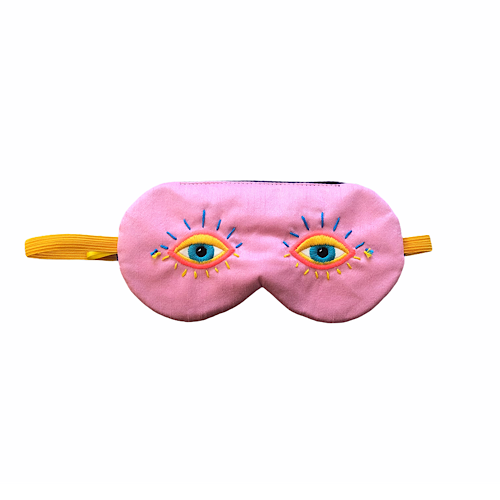 Bubblegum Pink, Coral and Blue Embroidered Sleep Mask