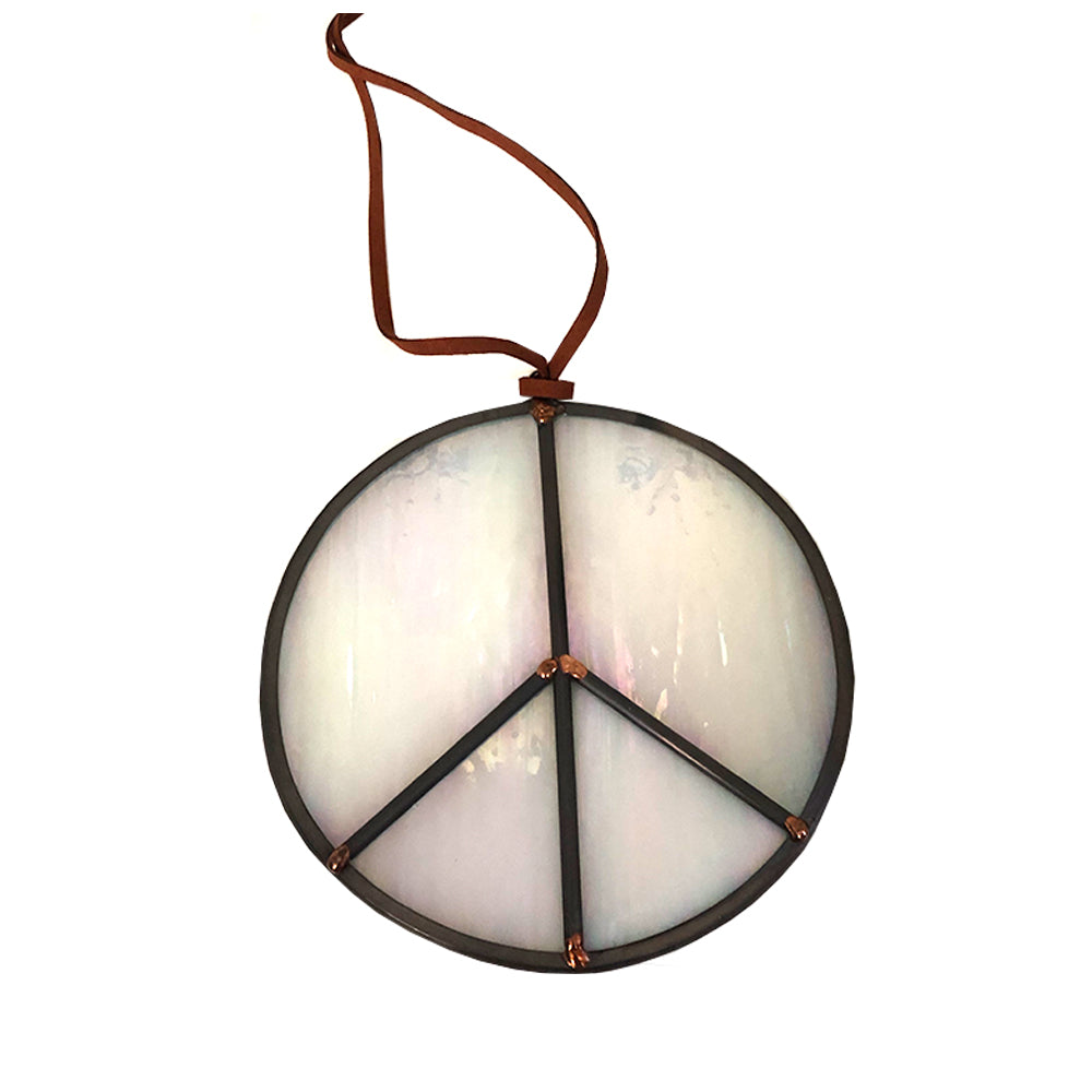Stained Glass Iridescent White Peace Sign